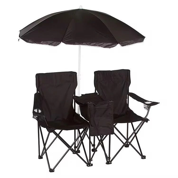 Portable Double Folding Beach Chair with Umbrella ©