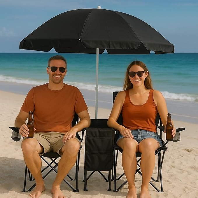 Portable Double Folding Beach Chair with Umbrella ©